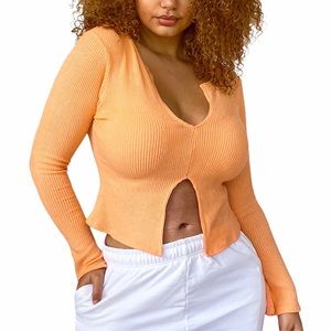 Peach Brushed Rib Long Sleeve Top